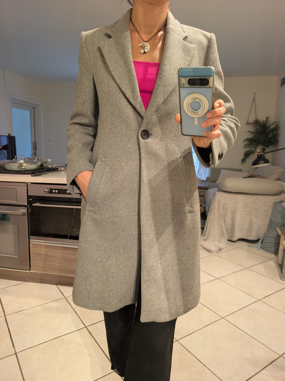 Zara Gray Wool Blend Taylored Coat - Size M